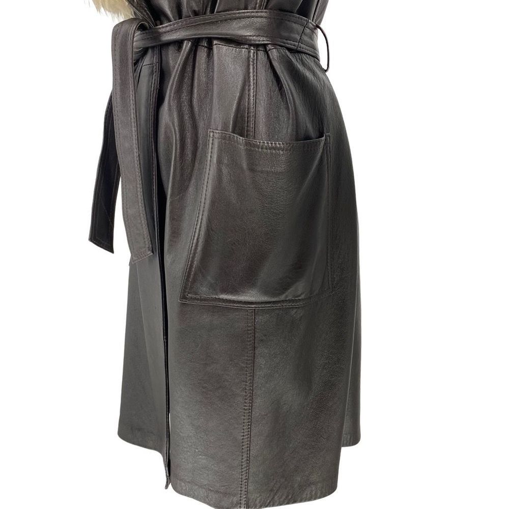 Vintage 70s Cyril Daniel Leather Trench Coat with Fur Collar Size M Union Made i - Picture 13 of 14